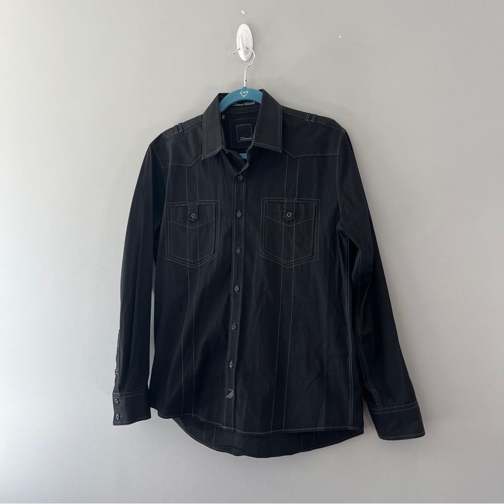 7 Diamonds Shirt Black Button Up Long Sleeve Logo Casual Mens Size Medium